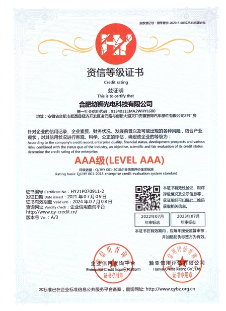 China Hefei Youshi  Optic-electronic Technology Co,. Ltd certification